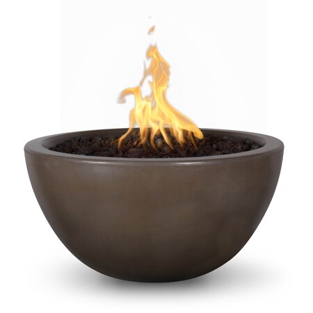 The Outdoor Plus 30 Round Luna Fire Pit, GFRC Concrete, Chocolate, Low Voltage Electronic Ignition, Liquid Propane OPT-LUN30E12V-CHC-LP